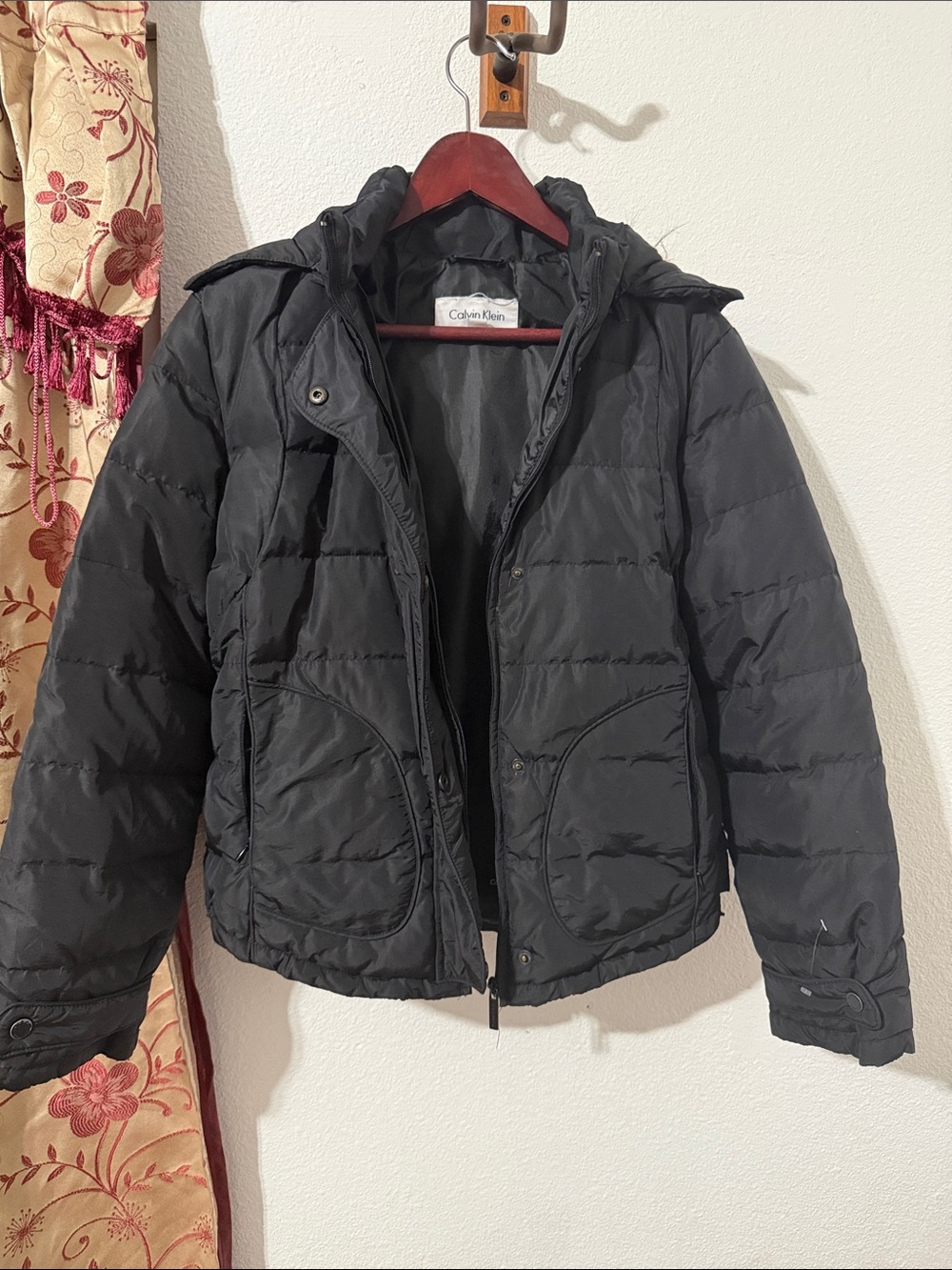 Calvin Klein Women's Long Sleeve Duck Down Quilted Puffer Jacket Black Size L